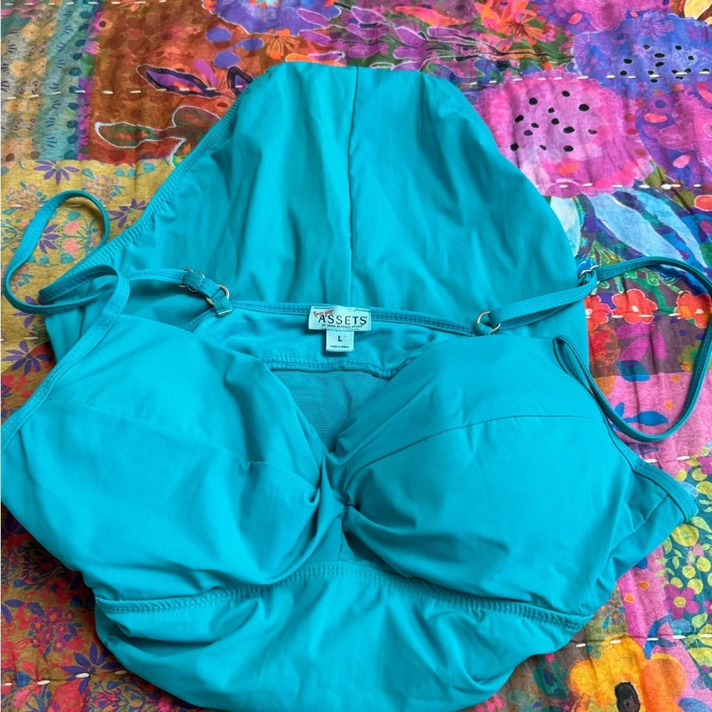 Spanx Love Your Assets Turquoise Blue One Piece Swimsuit Size L Summer Beach